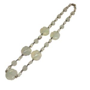 VTG Opalescent Glass Leaf Beaded Necklace w Screw Clasp 21”